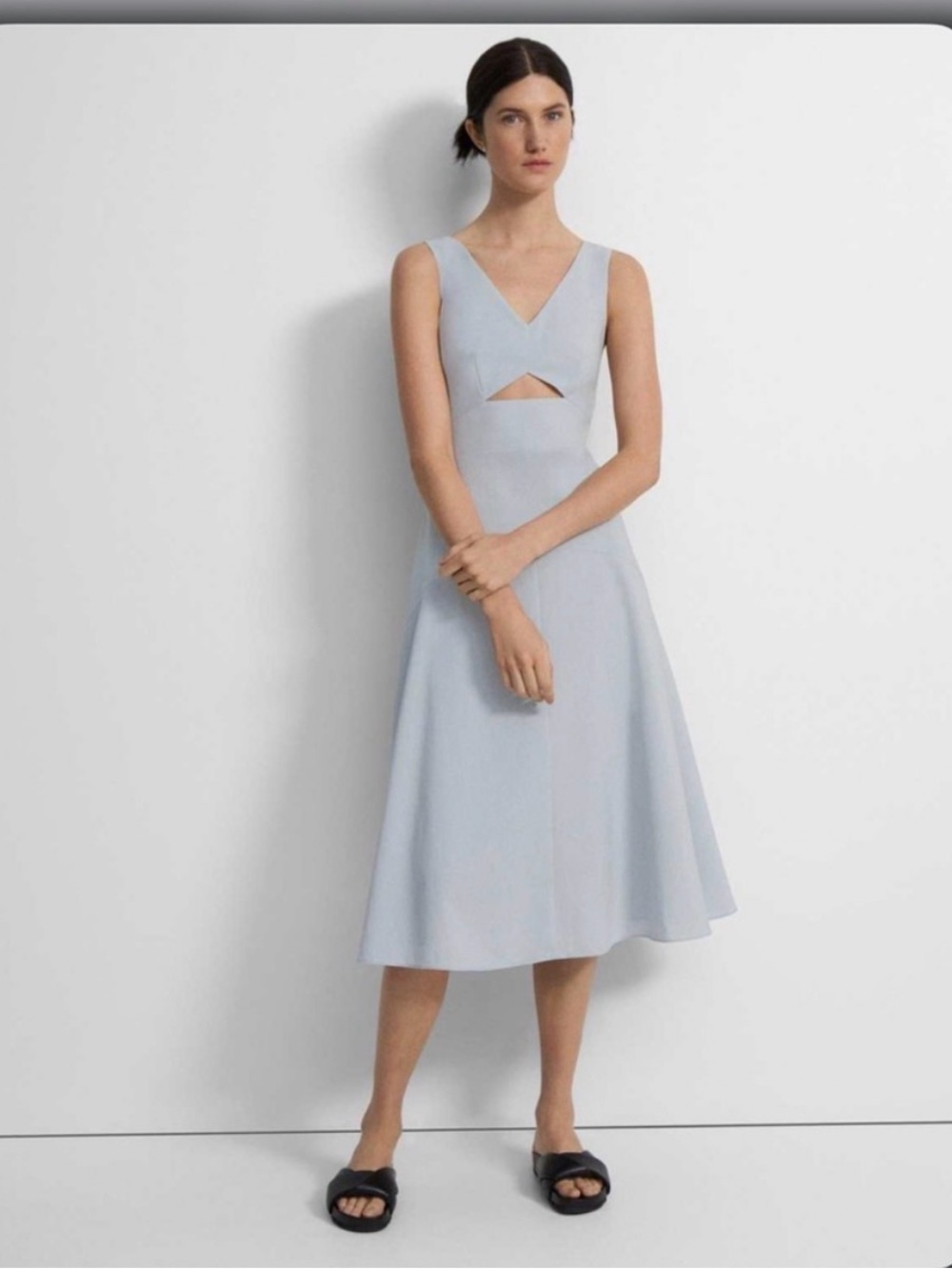 THEORY Cut Out Midi Dress Crisp Poly Blue Size 2